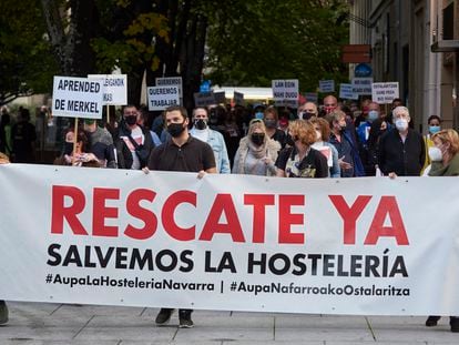 Manifestación en Pamplona para protestar por la situación del sector hostelero.