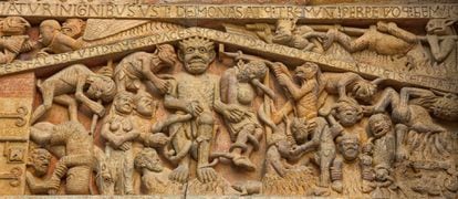 Representación del Infierno en Santa Fe de Conques (Aveyron, Francia).