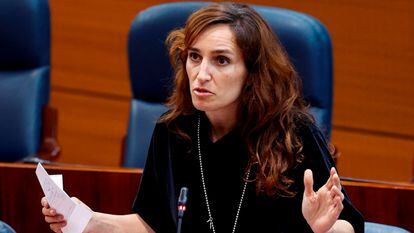 La candidata de Más Madrid a la presidencia de la Comunidad de Madrid, Mónica García, en la Asamblea madrileña.