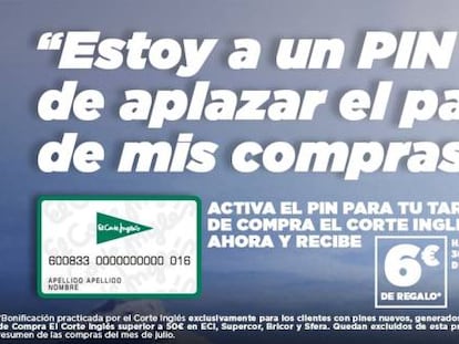 El Corte Inglés vuelve a regalar seis euros a los clientes de su tarjeta por ponerle un pin de seguridad