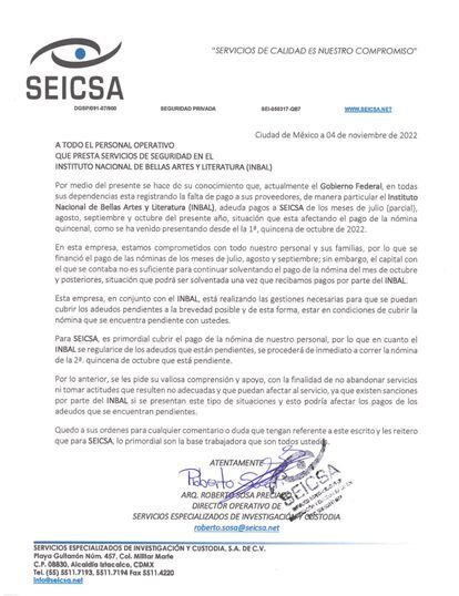 La denuncia interpuesta por Seicsa en contra del INBAL.