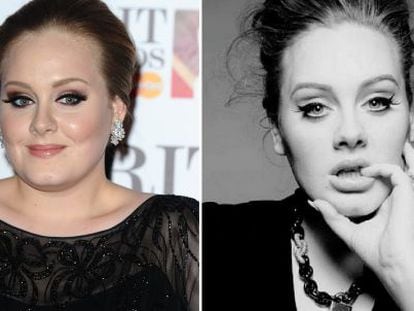 Imatge d'Adele el 2011 i el 2014.