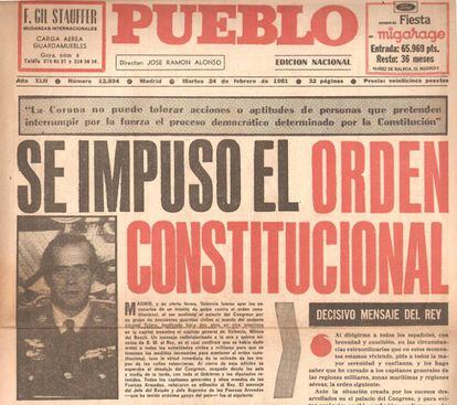 Portada del diario 'Pueblo' del 24 de febrero de 1981.