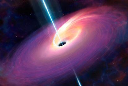 Las primeras fases de la destrucción de un astro al acercarse demasiado a un agujero negro se aprecian esta ilustración.