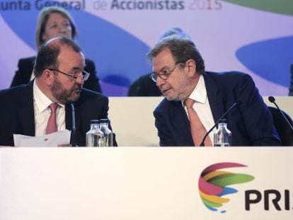 Jose Luis Sainz, consejero delegado, (izquierda) y Juan Luis Cebrian, presidente de PRISA.  