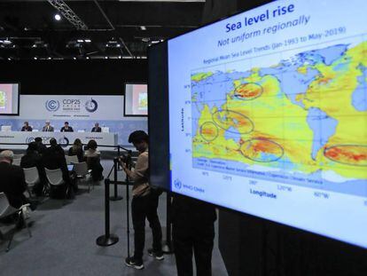 Conferencia de prensa de la Organización Metereológica Mundial, ayer en la COP25.