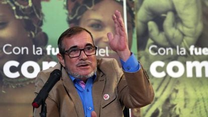 El líder del partido FARC, Rodrigo Londoño, 'Timochenko', durante una comparecencia.