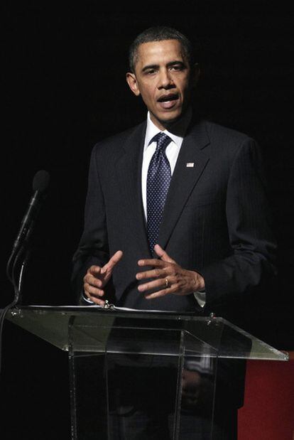 El presidente estadounidense, Barack Obama, da un discurso en el Kennedy Center.