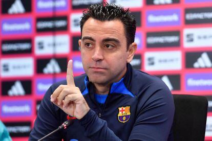 Xavi Hernández, durante la rueda de prensa previa a la semifinal de Copa del Rey entre Real Madrid y Barcelona.