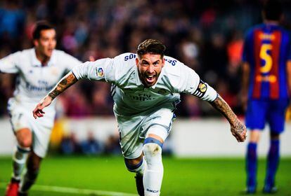 Sergio Ramos celebra el seu gol, l'empat, en l'últim sospir del partit.