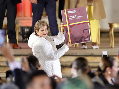 La ministra del Trabajo, Gloria Inés Ramírez, durante el acto simbólico por la radicación de la reforma laboral, el 13 de marzo en Bogotá.