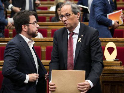 Pere Aragonès i Quim Torra, al Parlament.
