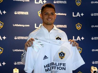 Chicharito Hernández, tras su presentación.