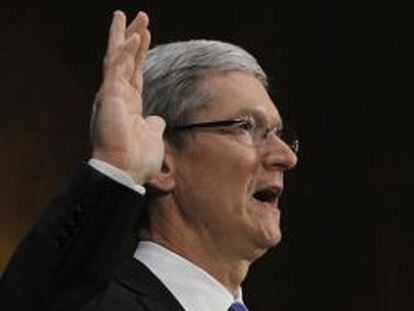 El consejero delegado de Apple, Tim Cook, decalra en el Senado de Estados Unidos.