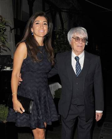 Bernie Ecclestone con su esposa Fabiana Flosi en 2014, en la celebración de su 84 cumpleaños.
