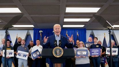 El presidente de Estados Unidos, Joe Biden, durante su intervención en la sede de United Steel Workers en Pittsburgh (Pensilvania).