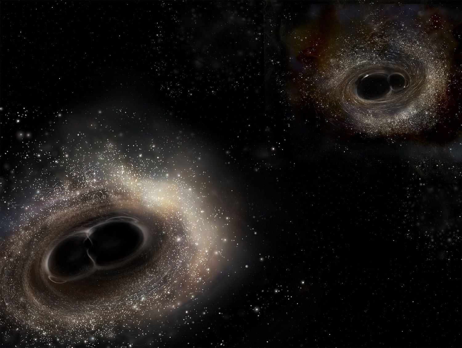 Representación de fusiones de agujeros negros.