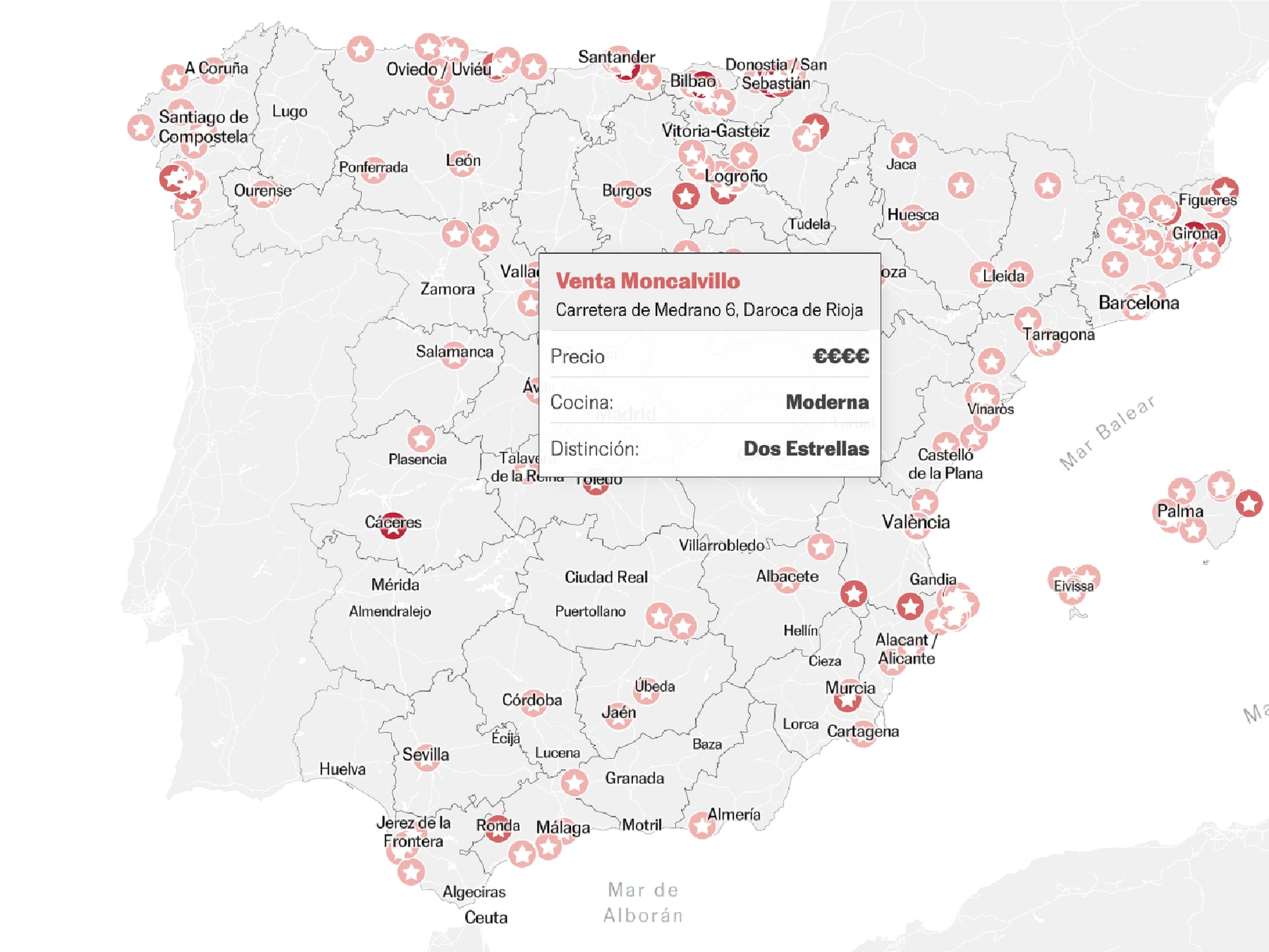 Mapa, Todos los restaurantes con estrella Michelin 2024 en España, Gastronomía: recetas, restaurantes y bebidas