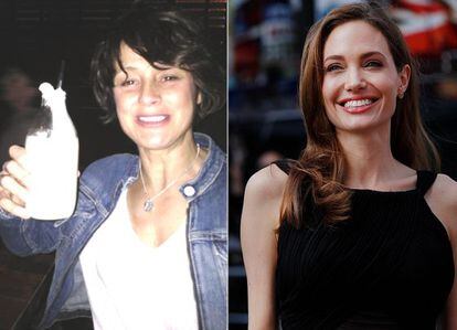 Eunice Huthart, en una foto de su perfil de Twitter, y Angelina Jolie, en una de sus últimas apariciones.