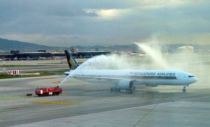 Vuelo inaugural de la ruta Barcelona - Sao Paulo de Singapore Airlines