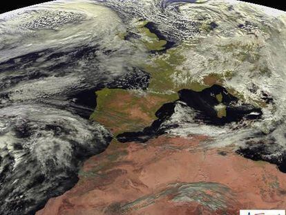 Imagen del Sat&eacute;lite Meteosat de la Pen&iacute;nsula Ib&eacute;rica.