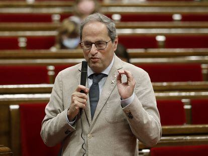 El presidente de la Generalitat, Quim Torra, en un pleno en el Parlament.