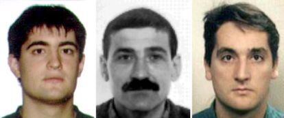 De izquierda a derecha: Beinat Aginagalde, Gregorio Jiménez e Ibón Gogaskoetxea, los tres supuestos terroristas detenidos hoy en Cahan (Francia).