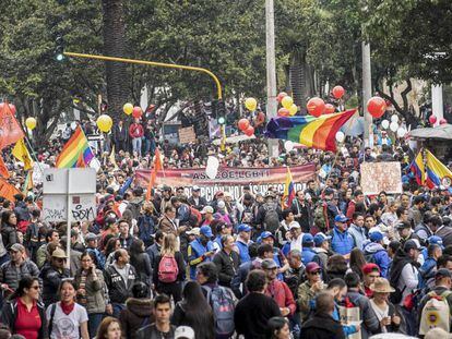 El parque nacional de Bogotá, durante la manifestación de este miércoles. En vídeo, imágenes de las marchas.