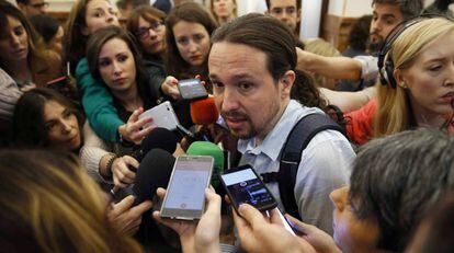 El líder de Podemos, Pablo Iglesias, en el Congreso.