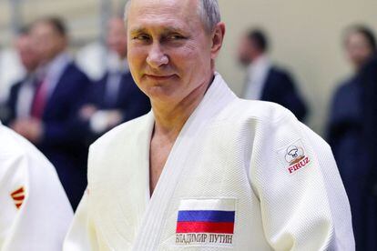 Vladimir Putin, en un entrenamiento del equipo nacional ruso de yudo en febrero de 2019 en Sochi.