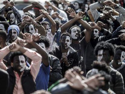 Protesta de subsaharianos que solicitan asilo en Israel.