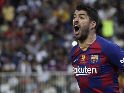 Luis Suárez, ante el Atlético en la Supercopa.