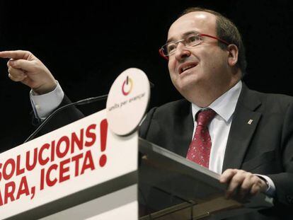 Miquel Iceta, este jueves, en un mitin electoral en Lleida.