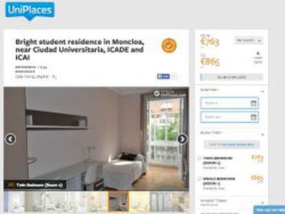 Web de Uniplaces, donde el estudiante puede ver las caracter&iacute;sticas de los alojamientos.
