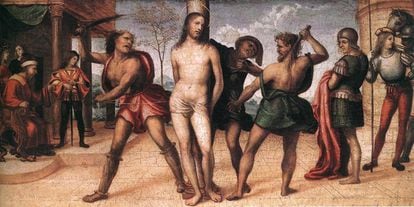 Oil painting of the 'Flagellation of Christ', by the Italian Giovanni Antonio Bazzi, nicknamed 'The Sodom' (1477-1549).