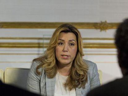 La presidenta de la Junta de Andaluc&iacute;a, Susana D&iacute;az durante una reuni&oacute;n en Sevilla, este viernes.