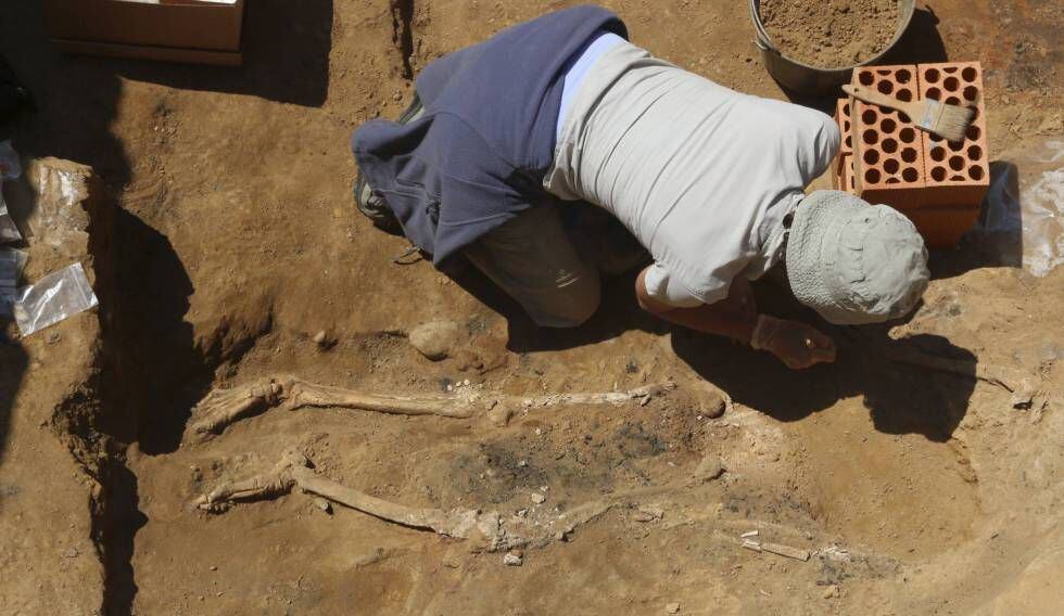  La antropóloga Victoria Peña junto a unos huesos hallados en 2018 en el yacimiento tartésico del Turuñuelo de Guareña. Se le bautizó 'Desiderio' porque fue encontrado el día que se conmemora ese santo. 