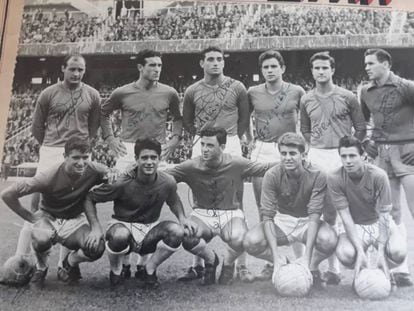 De izquierda a derecha y de arriba abajo, Ramos, Calleja Marquitos II, Egusquiza, Carvajal, Florentino; Esperanza, Llorens, Pallares, Villa y Gento II.