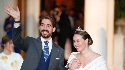 Philippos de Grecia y su esposa Nina Flohr, este sábado en Atenas.