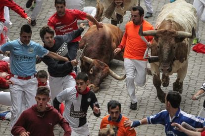 Los encierros de los Sanfermines son la festividad taurina popular más famosa de España y la que mayor atención internacional concita. La fiesta ha generado 740 millones de euros en la última década, según un informe de la Unión de Criadores de Toros de Lidia. Desde el 7 al 14 de julio, cada día a las ocho de la mañana, los morlacos recorren 849 metros por las calles de Pamplona hasta llegar a la plaza de toros. Con todo, no son los únicos festejos de Navarra. En 2015 se celebraron 1.573 en la comunidad foral.