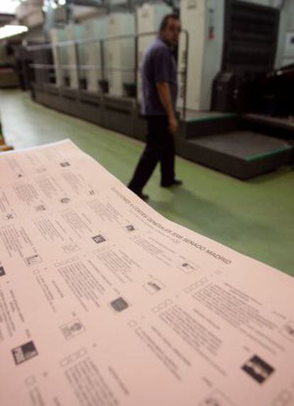 Papeletas electorales de las elecciones de 2008, en una imprenta de Alcobendas.