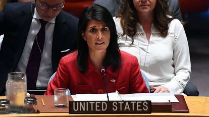 La embajadora estadoundiense Nikki Haley en el Consejo de Seguridad