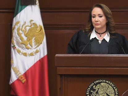 La ministra Yasmín Esquivel Mossa, entonces presidenta de la Segunda Sala de la Suprema Corte de Justicia de la Nación, durante el informe de labores de 2021.