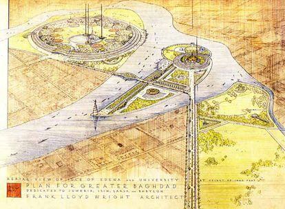 Plan para el Gran Bagdad, realizado por Frank Lloyd Wright por encargo del rey Faisal II.