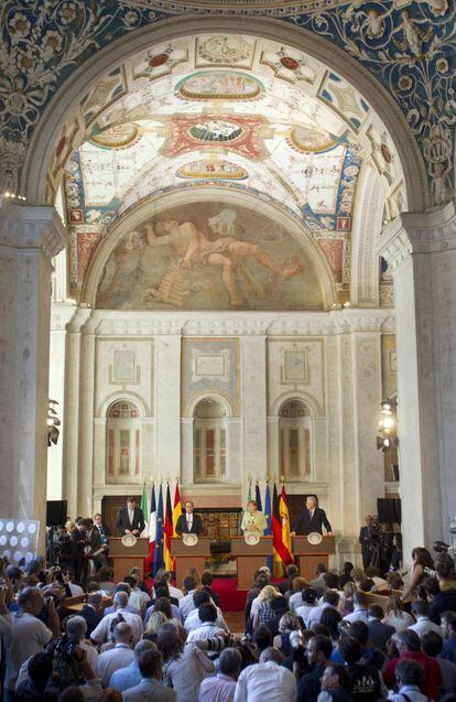 La conferencia de prensa en Roma de los cuatro líderes de las cuatro principales potencias de la zona euro.