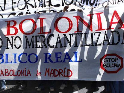 Manifestación de estudiantes contra el proceso de Bolonia en Madrid.