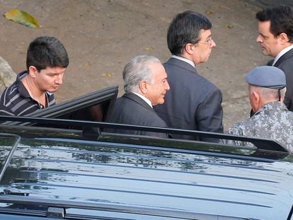 Michel Temer llega a las instalaciones de la Policía Militar. 