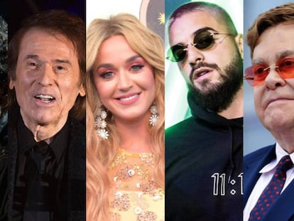 Los cantantes Bob Dylan, Raphael, Katy Perry, Maluma y Elton John. Todos ellos han escogido para su carrera artística nombres diferentes a los que tenían en su partida de nacimiento. Pincha en la imagen para ver el vídeo.