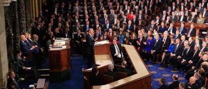 El presidente de EE UU Barack Obama habla durante el debate del Estado de la Uni&oacute;n en enero de 2015. 