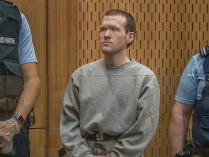 Brenton Tarrant, durante el juicio en la corte de Christchurch, en Nueva Zelanda, este lunes.